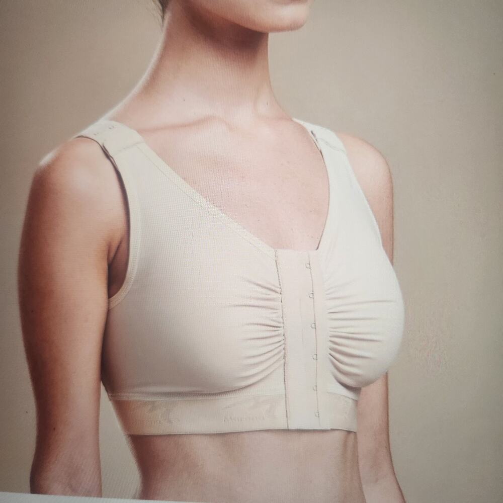 Marena Recovery Compression Bra 34 B C Post Op Beige Surgical Front Hook Adjust